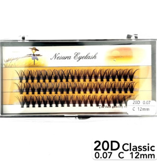 Nesura 20D lashes, curve C, length 12 mm, thickness 0.07 (classic)
