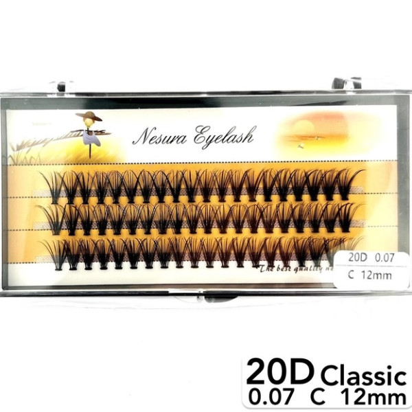Nesura 20D lashes, curve C, length 12 mm, thickness 0.07 (classic)