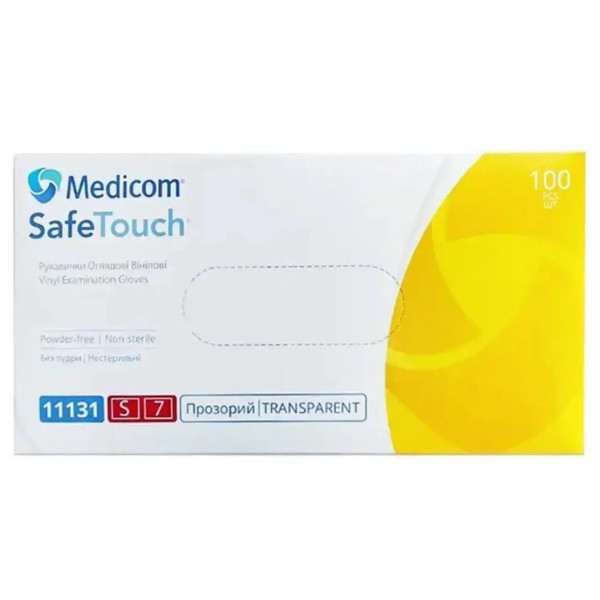 Перчатки смотровые виниловые Medicom, S размер (100 шт/уп)