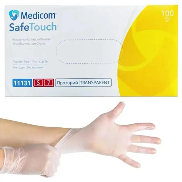Перчатки смотровые виниловые Medicom, S размер (100 шт/уп)