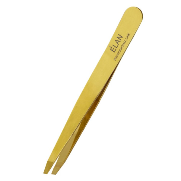 Пинцет для бровей ELAN proficiency GOLD (для профессионалов, скошеный, золото)