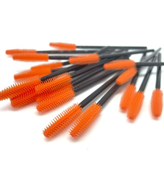 Eyelash brush silicone handle black, orange pile (50pcs/pack)
