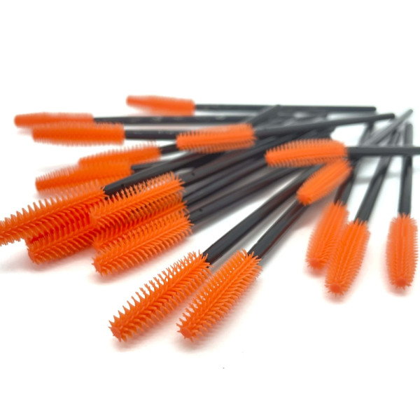 Eyelash brush silicone handle black, orange pile (50pcs/pack)
