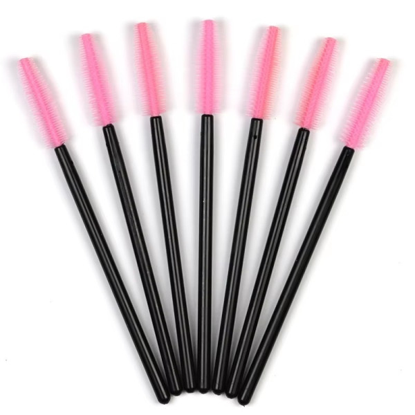 Silicone eyelash brushes, with black handle and pink bristles, 50 pcs