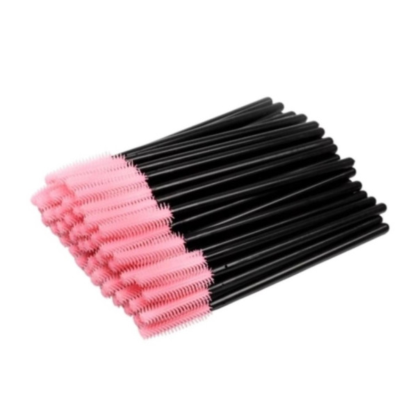Silicone eyelash brushes, with black handle and pink bristles, 50 pcs