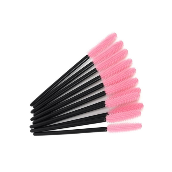 Silicone eyelash brushes, with black handle and pink bristles, 50 pcs