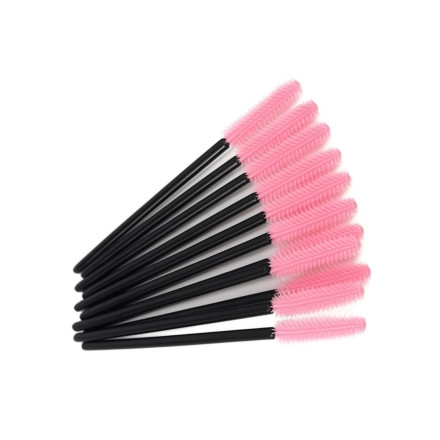Silicone eyelash brush, with black handle and pink bristles, 1 pc