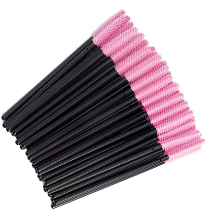Silicone eyelash brush, with black handle and pink bristles, 1 pc