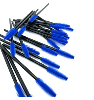 Eyelash brush silicone handle black, pile blue (50pcs/pack)