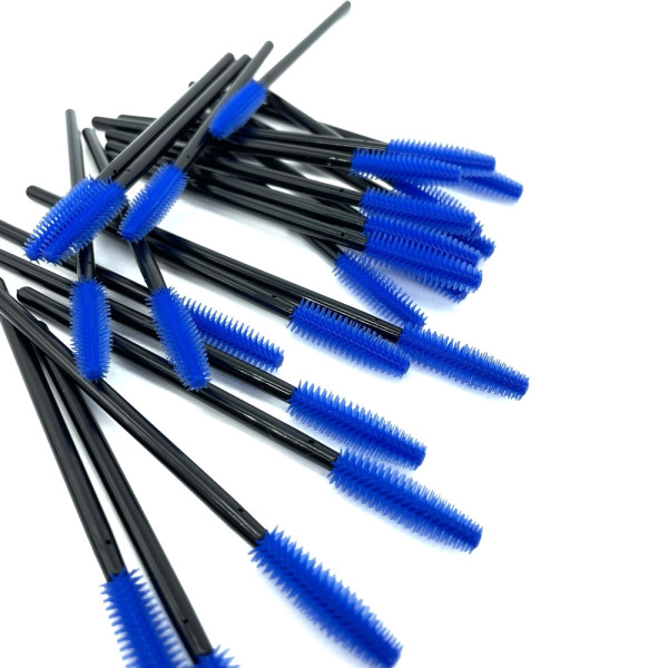 Eyelash brush silicone handle black, pile blue (50pcs/pack)