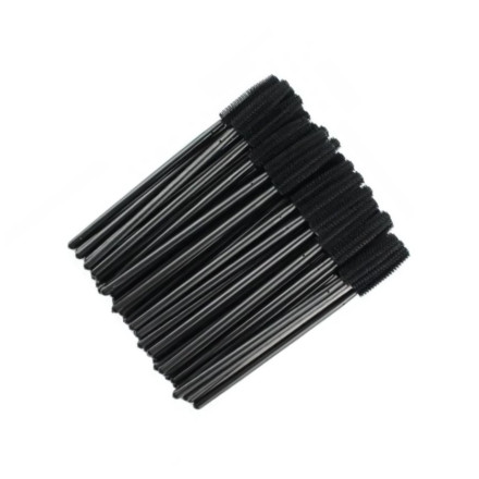 Silicone eyelash brushes, with black handle and black bristles, 50 pcs