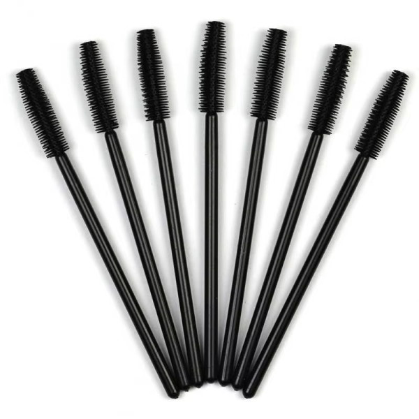 Silicone eyelash brushes, with black handle and black bristles, 50 pcs
