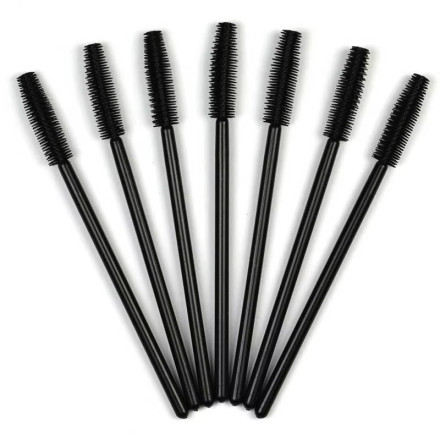 Silicone eyelash brushes, with black handle and black bristles, 50 pcs