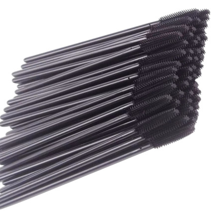 Silicone eyelash brushes, with black handle and black bristles, 50 pcs