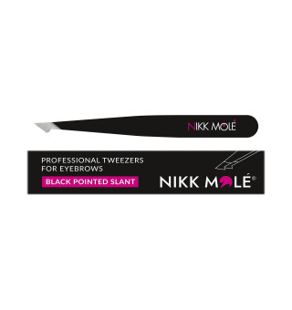 Eyebrow tweezers Nikk Mole (black, beveled, in a box)