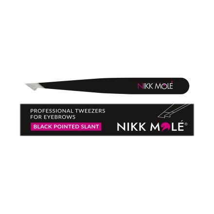 Пинцет для бровей Nikk Mole (черный, скошенный, в коробочке)