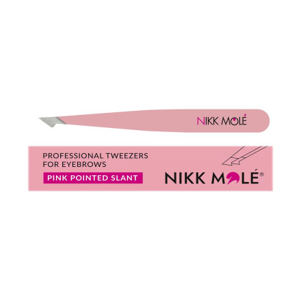 Пинцет для бровей Nikk Mole (розовый, скошенный, в коробочке)