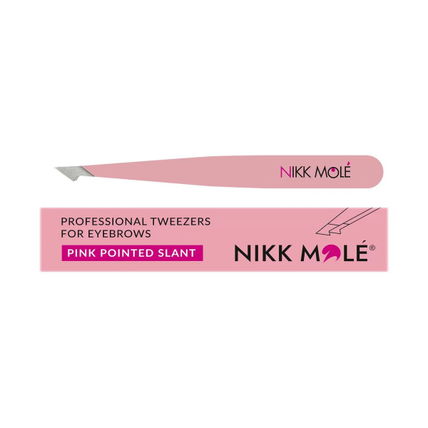 Пинцет для бровей Nikk Mole (розовый, скошенный, в коробочке)