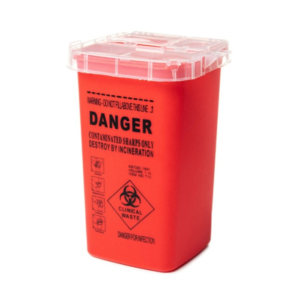 Container for disposal of needles, red