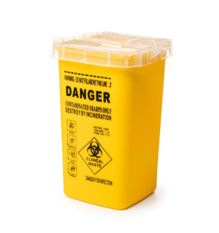 Container for disposal of needles, yellow