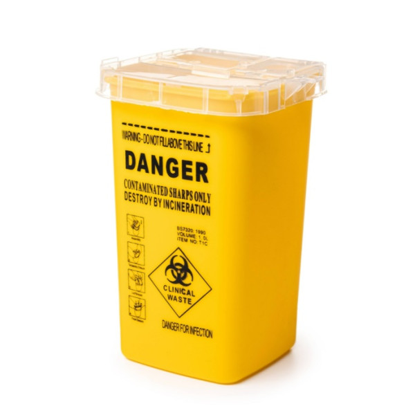 Container for disposal of needles, yellow