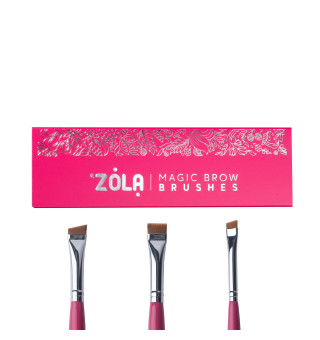 Набір пензликів професійний для фарбування брів ZOLA MAGIC BROW BRUSHES, малиновий