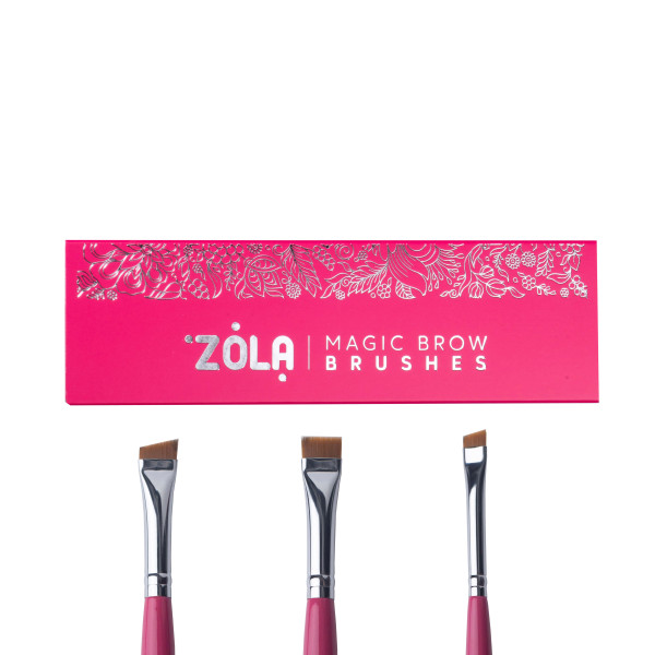 Набір пензликів професійний для фарбування брів ZOLA MAGIC BROW BRUSHES, малиновий