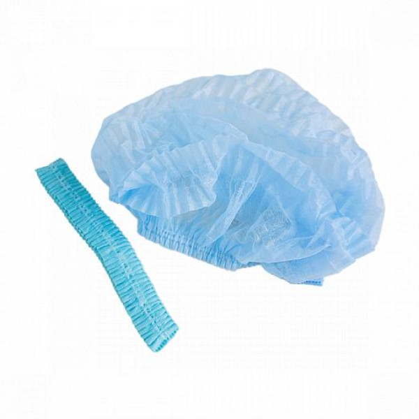 Beanies from spunbond with one rubber band Pink White (100 pcs/pack, blue)