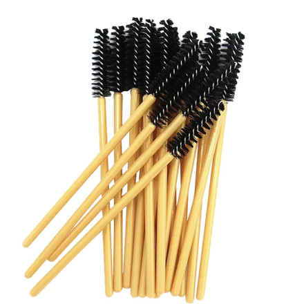 Eyebrow and eyelash brushes, nylon, with golden handle and black bristles, 50 pcs