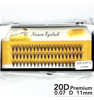 Nesura 20D lashes, curve D, length 11 mm, thickness 0.07 (premium)