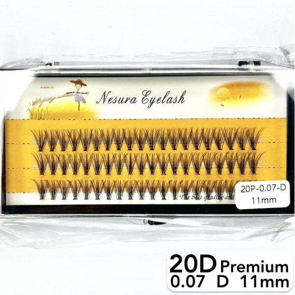 Nesura 20D lashes, curve D, length 11 mm, thickness 0.07 (premium)