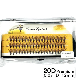 Nesura 20D lashes, curve D, length 12 mm, thickness 0.07 (premium)