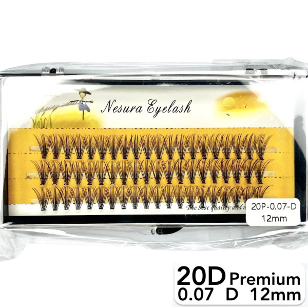 Nesura 20D lashes, curve D, length 12 mm, thickness 0.07 (premium)