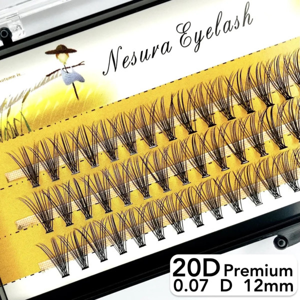 Nesura 20D lashes, curve D, length 12 mm, thickness 0.07 (premium)