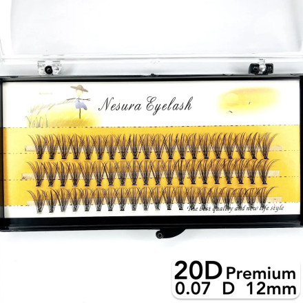 Nesura 20D lashes, curve D, length 12 mm, thickness 0.07 (premium)
