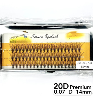 Nesura 20D lashes, curve D, length 14 mm, thickness 0.07 (premium)