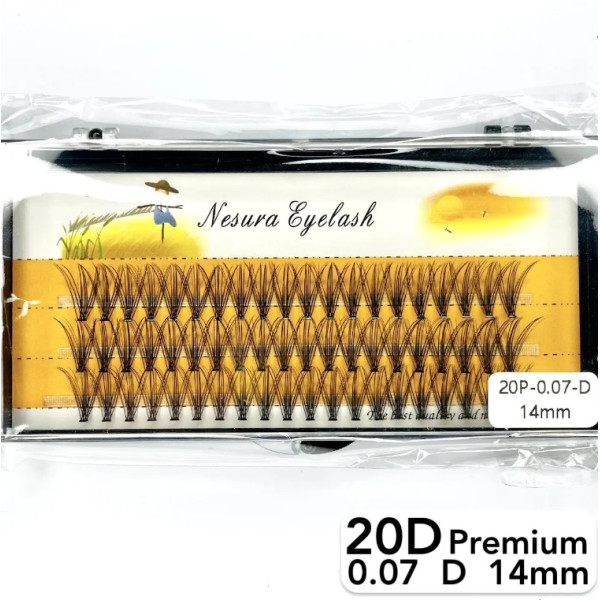 Nesura 20D lashes, curve D, length 14 mm, thickness 0.07 (premium)
