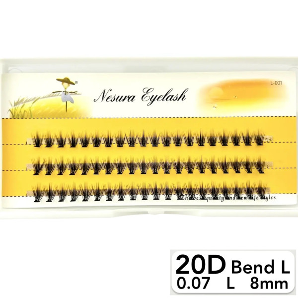 Nesura 20D eyelashes, L curve, length 8 mm, thickness 0,07 (premium)
