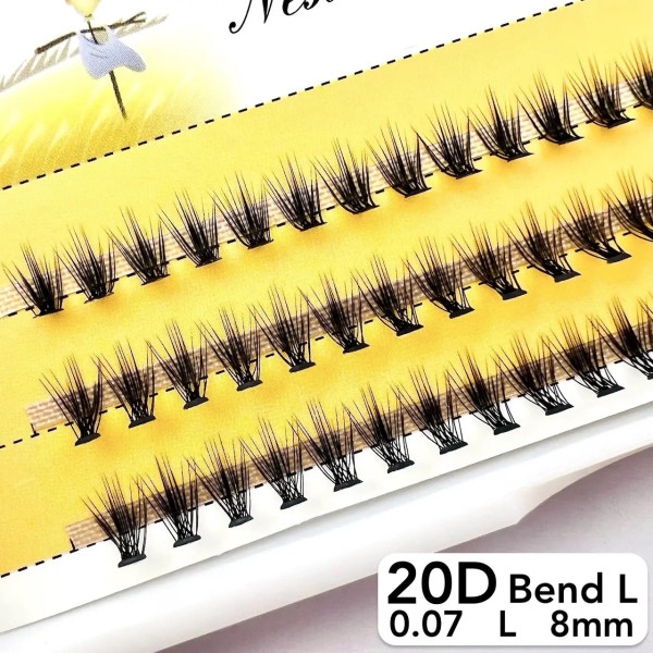 Nesura 20D eyelashes, L curve, length 8 mm, thickness 0,07 (premium)