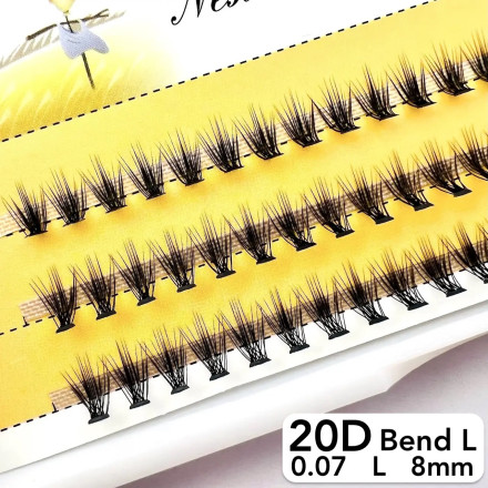Nesura 20D eyelashes, L curve, length 8 mm, thickness 0,07 (premium)