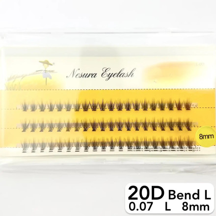Nesura 20D eyelashes, L curve, length 8 mm, thickness 0,07 (premium)