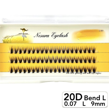 Nesura 20D eyelashes, L curve, length 9 mm, thickness 0,07 (premium)