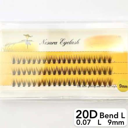 Nesura 20D eyelashes, L curve, length 9 mm, thickness 0,07 (premium)
