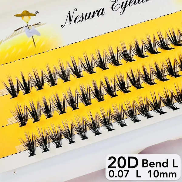 Nesura 20D eyelashes, L curve, length 10 mm, thickness 0,07 (premium)