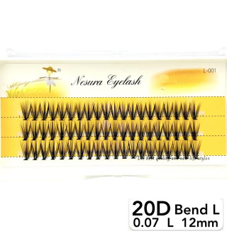 Nesura 20D eyelashes, L curve, length 12 mm, thickness 0,07 (premium)
