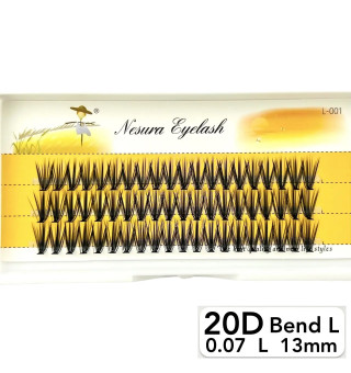 Nesura 20D eyelashes, L curve, length 13 mm, thickness 0,07 (premium)