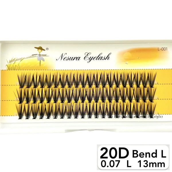 Nesura 20D eyelashes, L curve, length 13 mm, thickness 0,07 (premium)