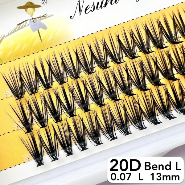 Nesura 20D eyelashes, L curve, length 13 mm, thickness 0,07 (premium)