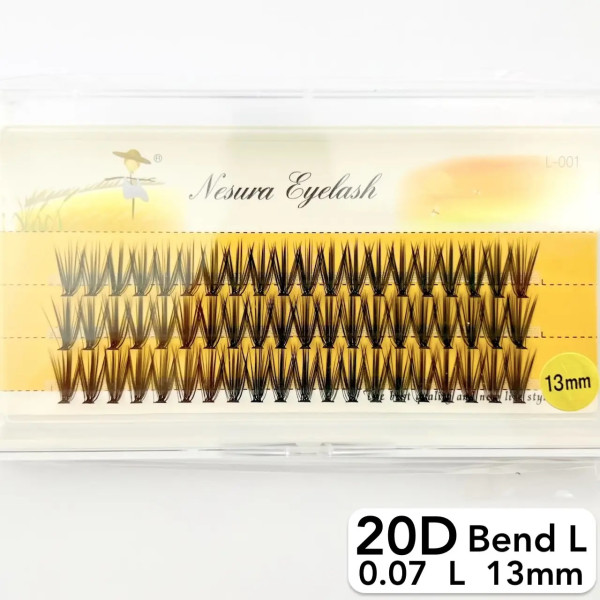 Nesura 20D eyelashes, L curve, length 13 mm, thickness 0,07 (premium)