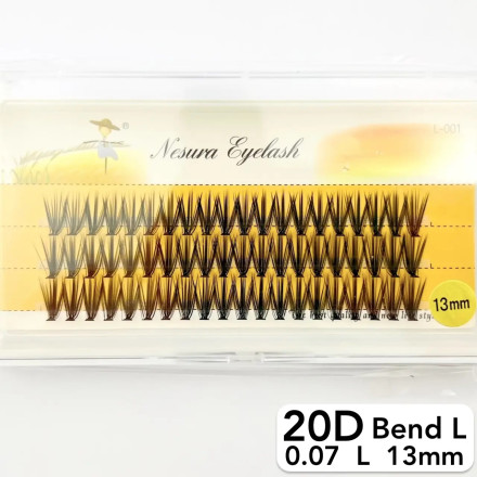 Nesura 20D eyelashes, L curve, length 13 mm, thickness 0,07 (premium)